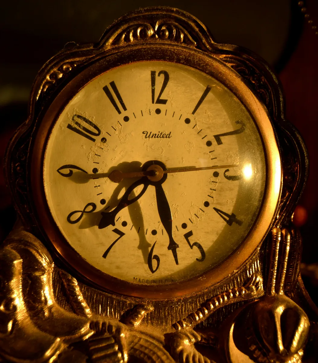 United Vintage Mantel Clock - Gilt Bronze Alarm Clock
