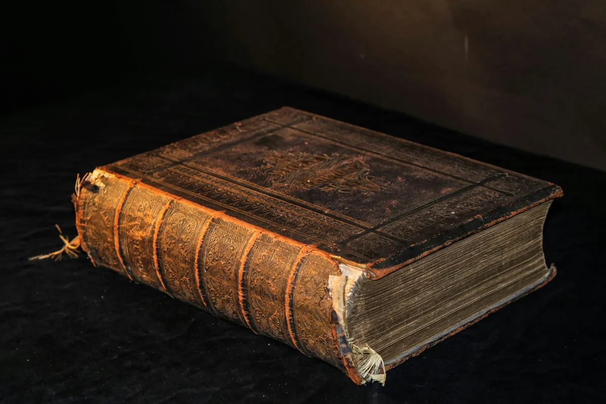 Antique Leather-Bound Book with Decorative Spine